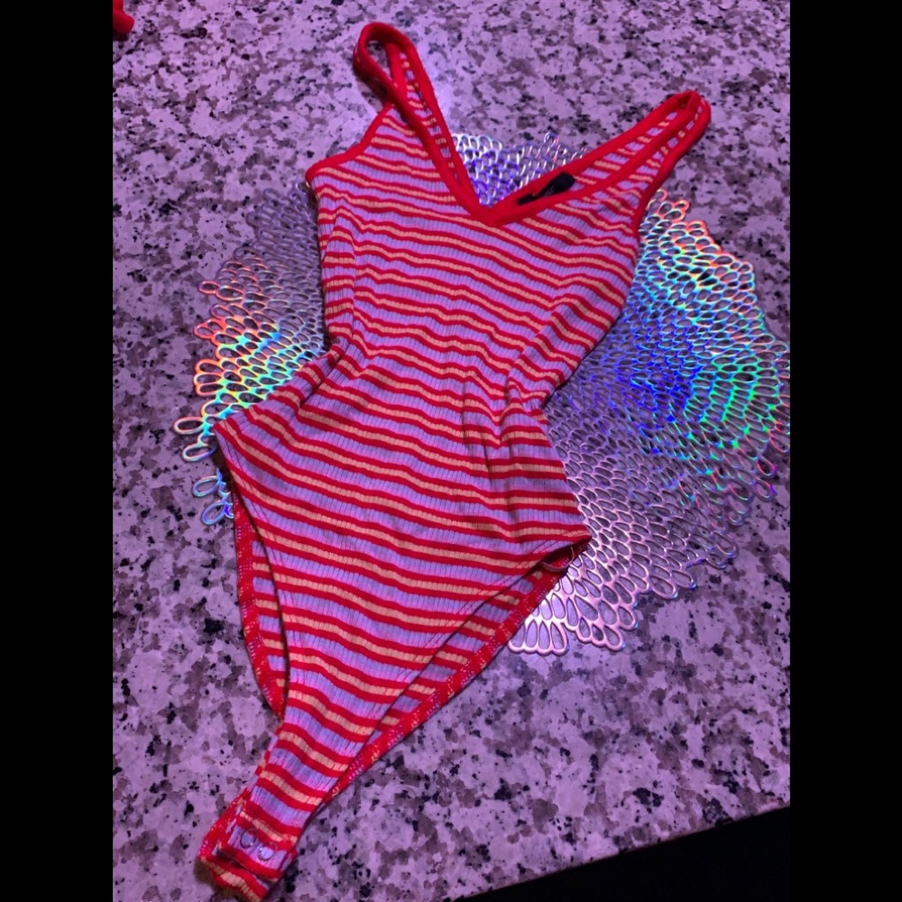 Multi-colored low cut snap bodysuit